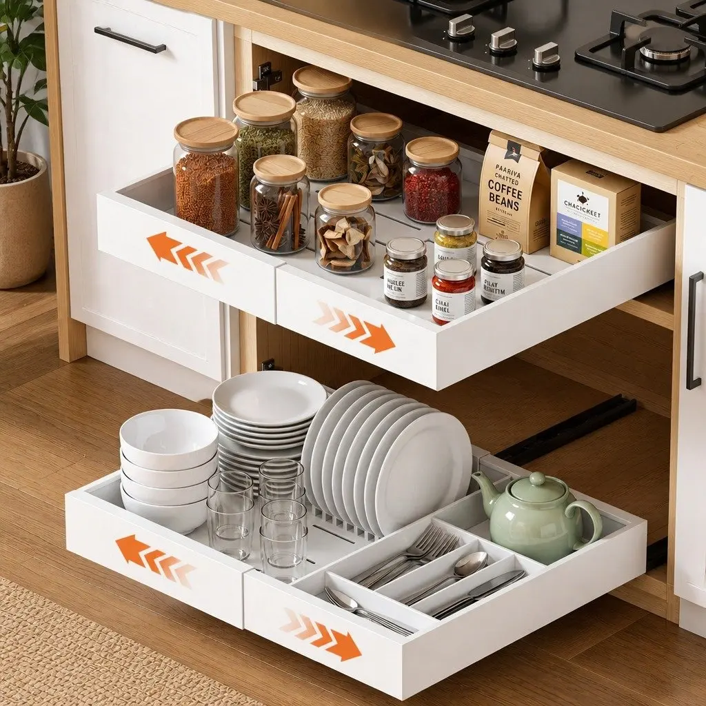 Pull Out Cabinet Drawers Expandable Organizer 2 Pack White Modern Storage