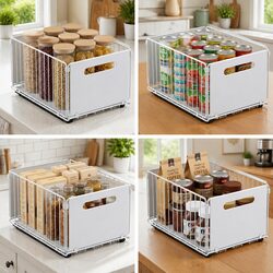 4 Pack Pull Out Drawers for Cabinets Foldable Slide Out Kitchen Organizer White