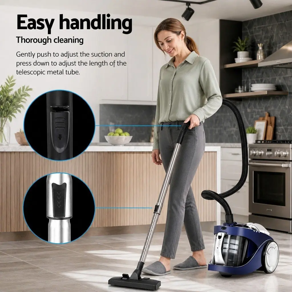 Stick Vacuum Cleaner Bagless 2200W Blue Multi-Cyclonic HEPA Filter for Household Cleaning