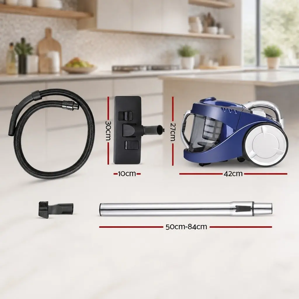 Stick Vacuum Cleaner Bagless 2200W Blue Multi-Cyclonic HEPA Filter for Household Cleaning