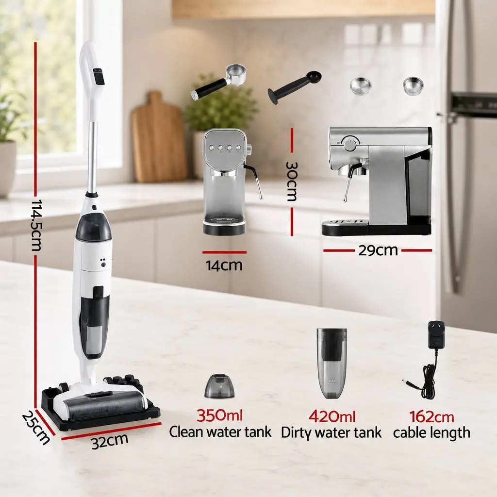 Cordless Wet Dry Vacuum Mop Espresso Coffee Machine Combo Bundle