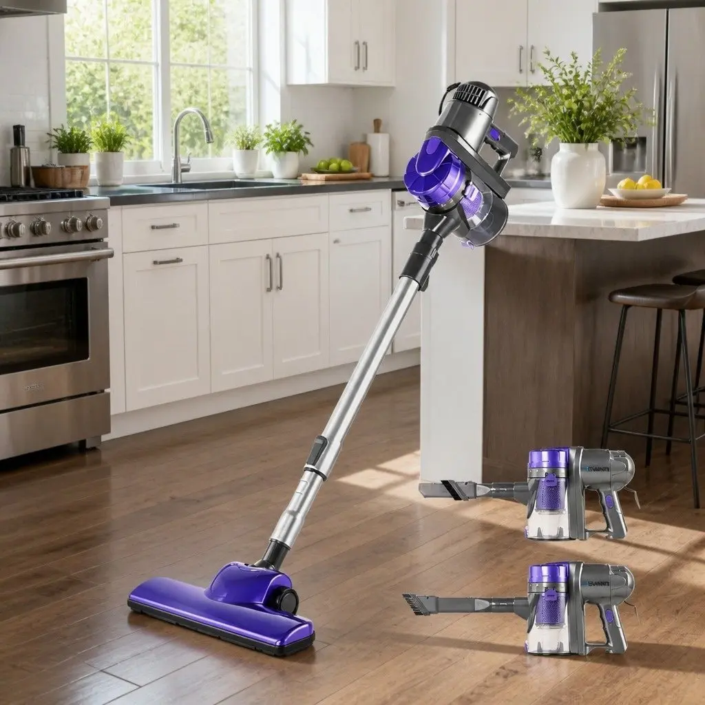 Stick Vacuum Cleaner Handheld 450W Motorised Head Purple and Silver