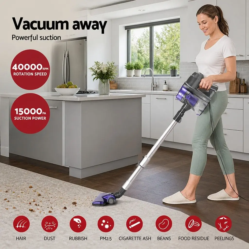Stick Vacuum Cleaner Handheld 450W Motorised Head Purple and Silver