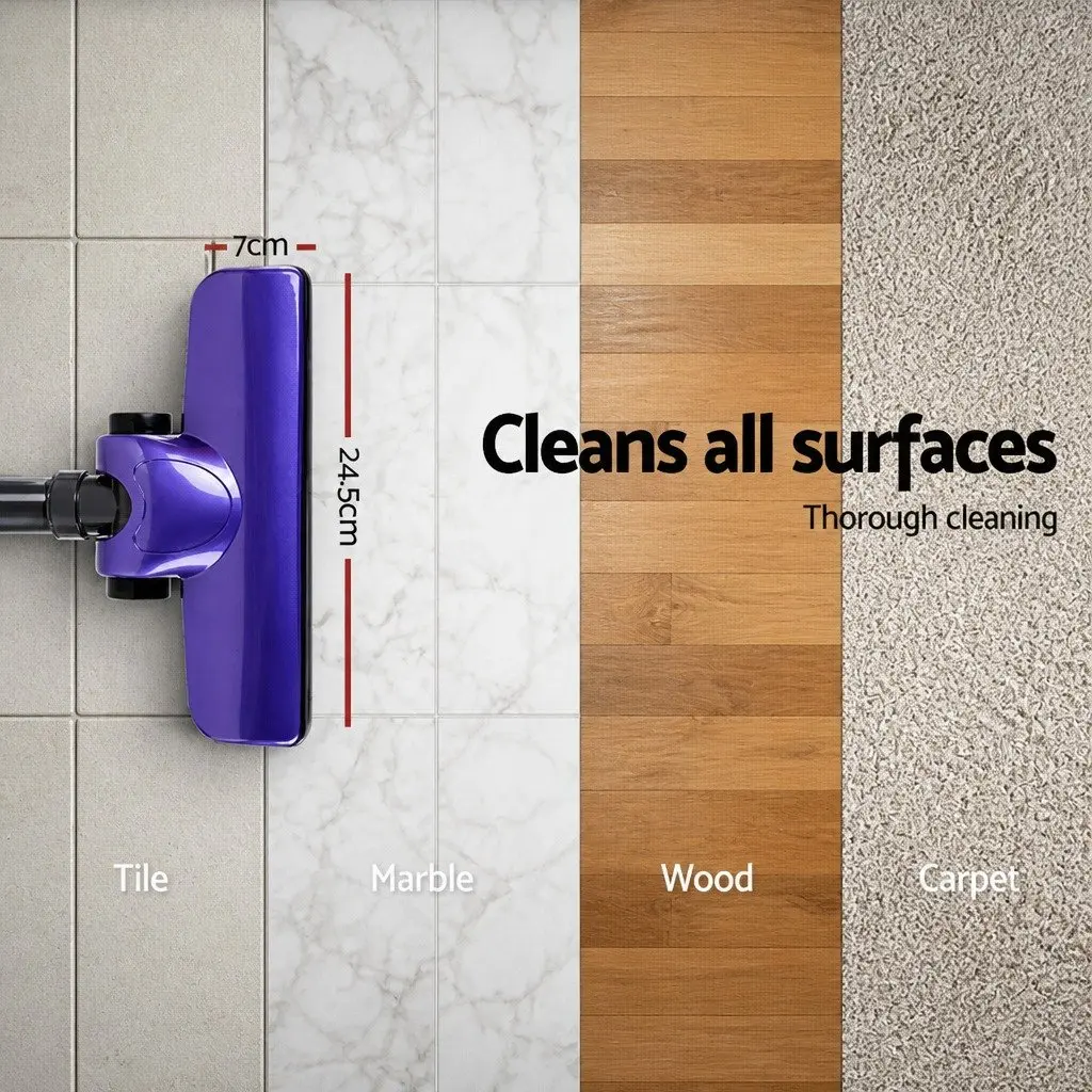 Stick Vacuum Cleaner Handheld 450W Motorised Head Purple and Silver