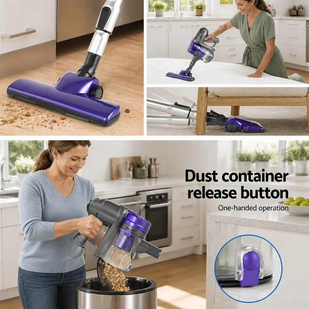 Stick Vacuum Cleaner Handheld 450W Motorised Head Purple and Silver