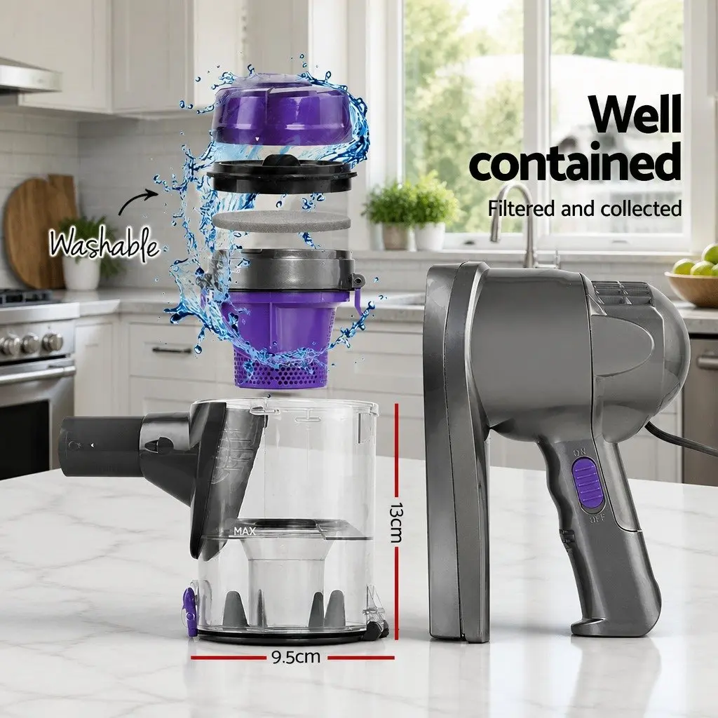 Stick Vacuum Cleaner Handheld 450W Motorised Head Purple and Silver