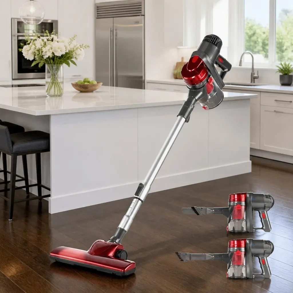 Stick Vacuum Cleaner Handheld Corded 450W Lightweight Red and Silver
