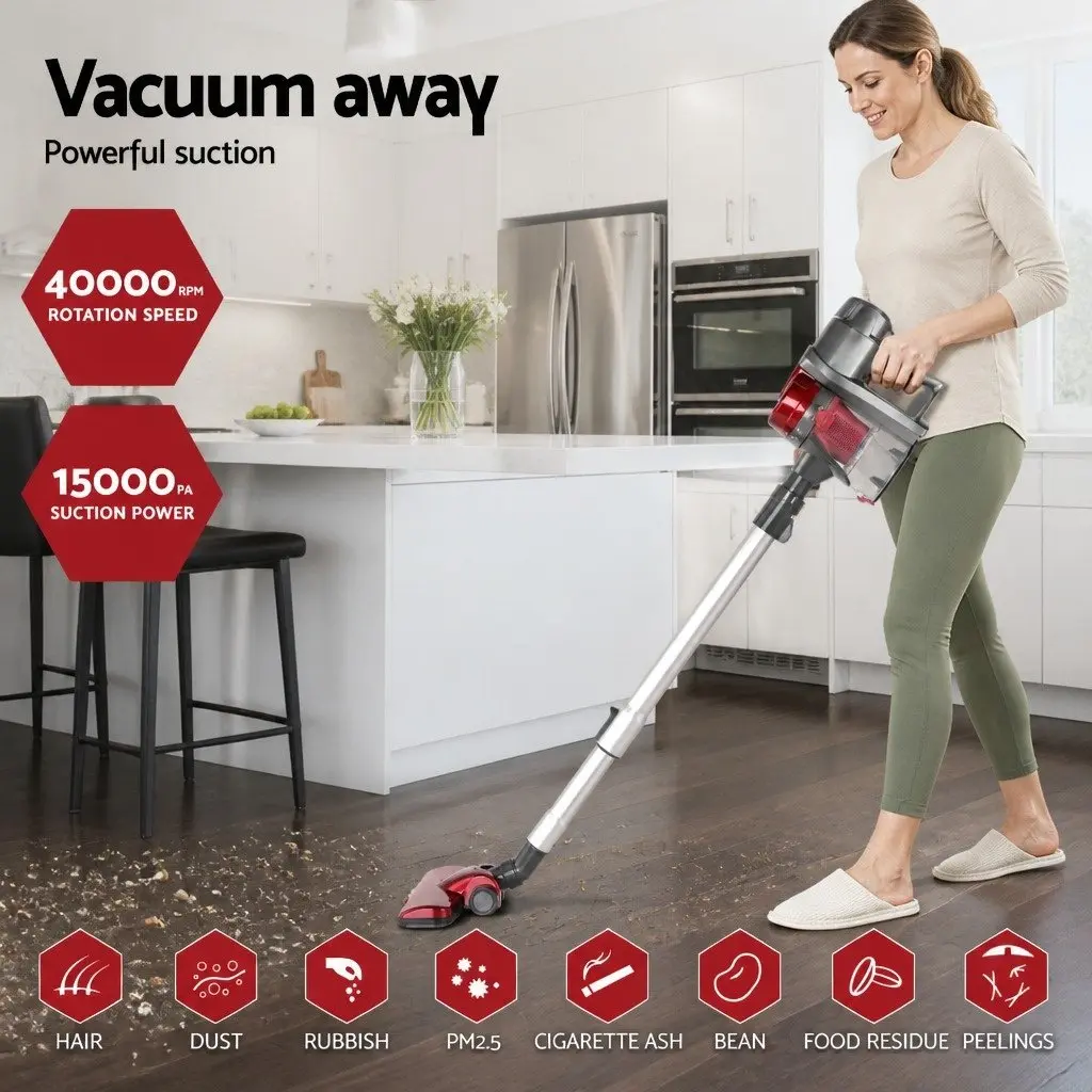 Stick Vacuum Cleaner Handheld Corded 450W Lightweight Red and Silver