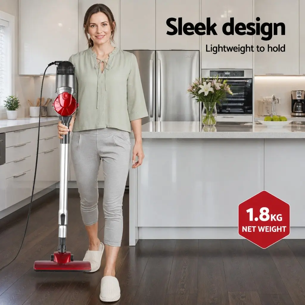 Stick Vacuum Cleaner Handheld Corded 450W Lightweight Red and Silver