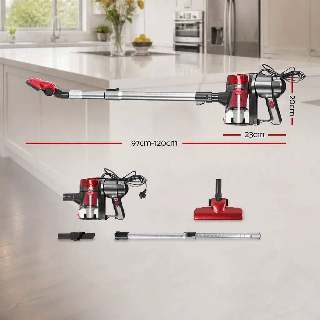 Stick Vacuum Cleaner Handheld Corded 450W Lightweight Red and Silver