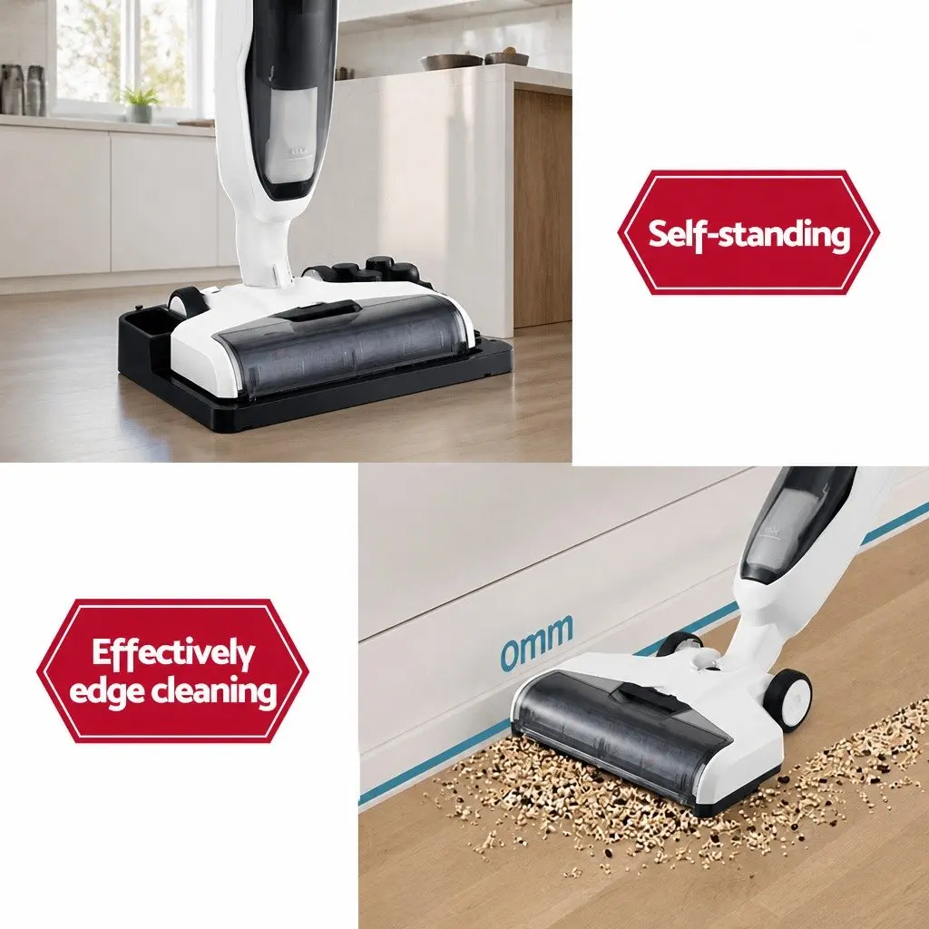 Wet Dry Vacuum Cleaner Cordless Lightweight Hard Floor Mop 200W White and Grey