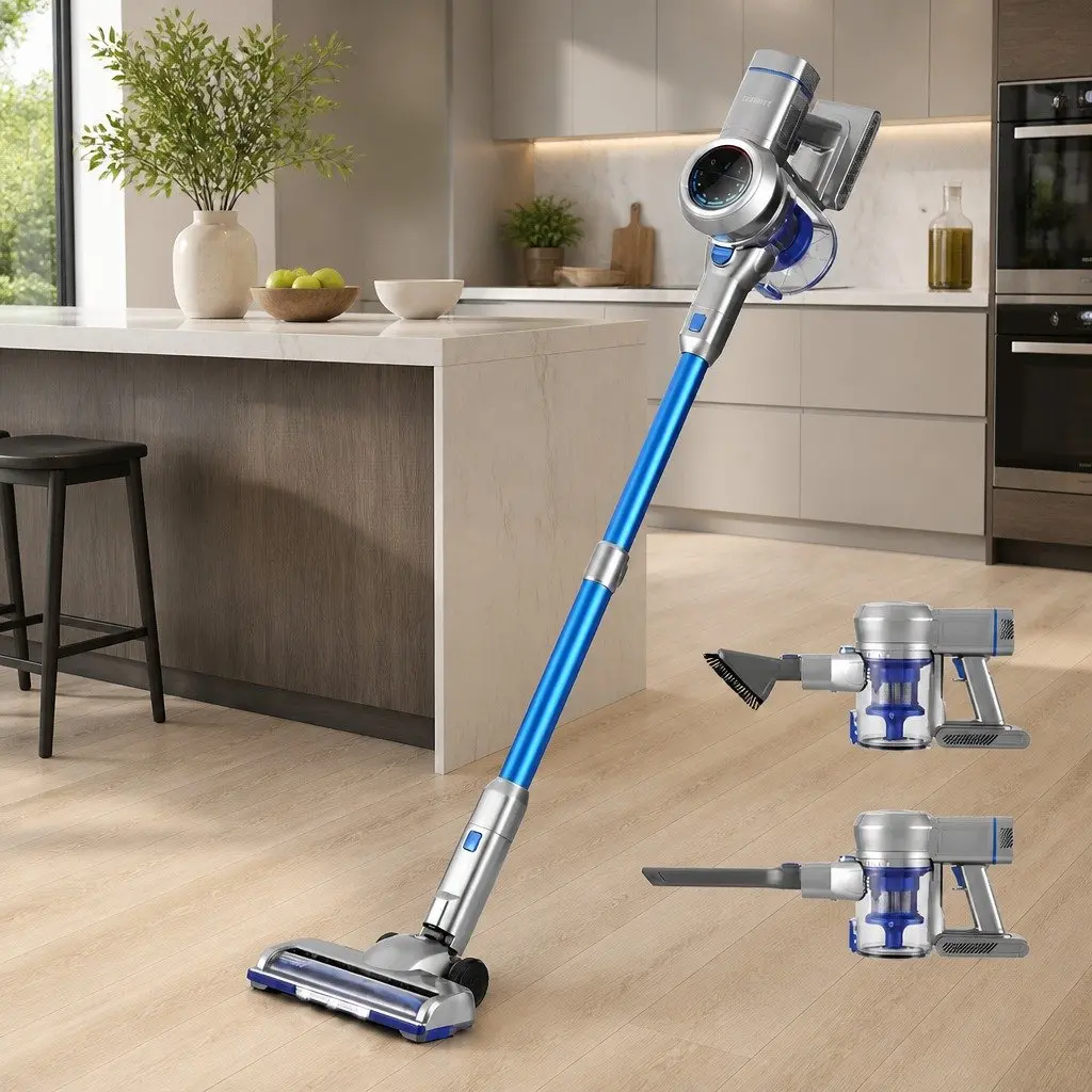 Cordless Vacuum Cleaner 300W Brushless Motor Adjustable Suction Self-Standing Navy Blue