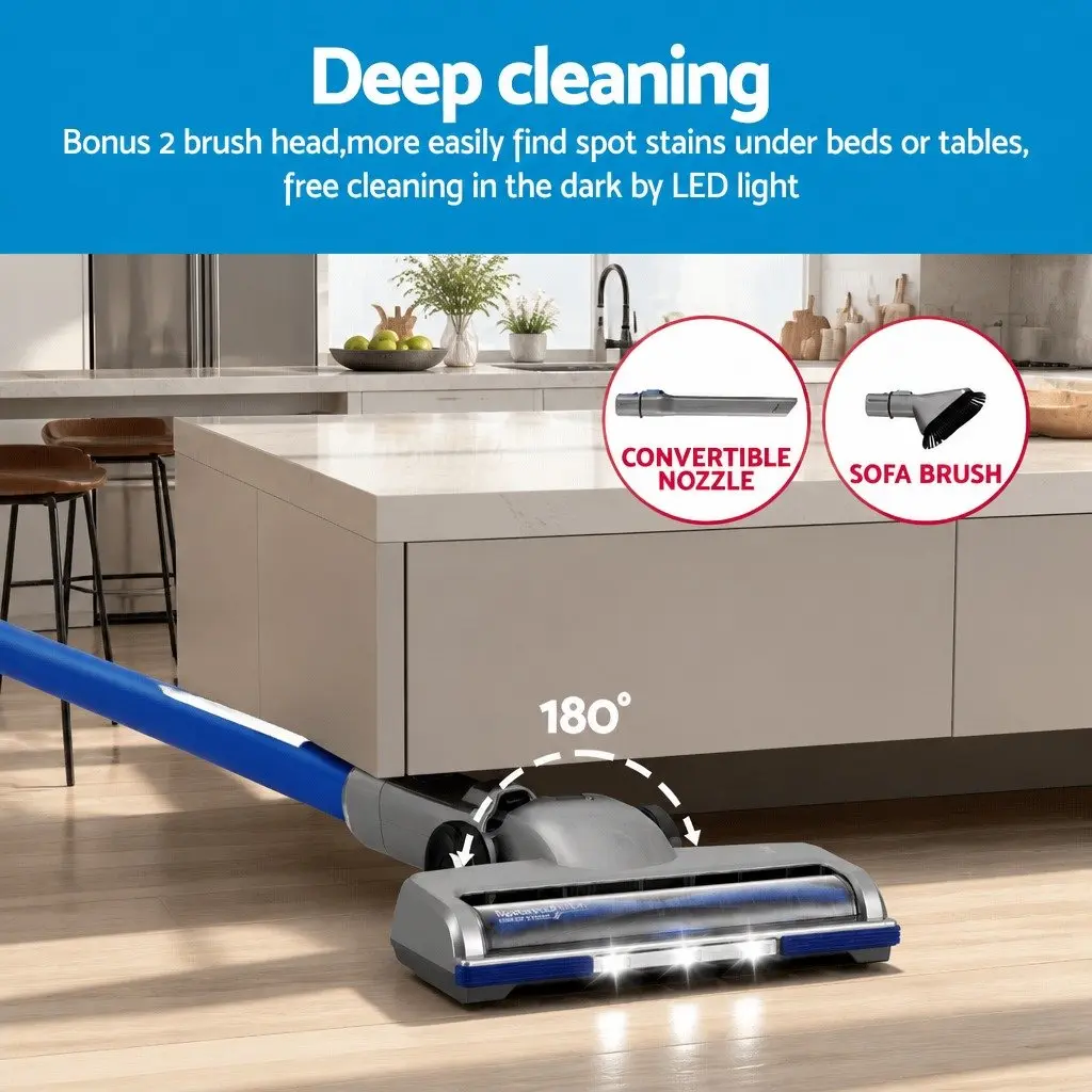 Cordless Vacuum Cleaner 300W Brushless Motor Adjustable Suction Self-Standing Navy Blue