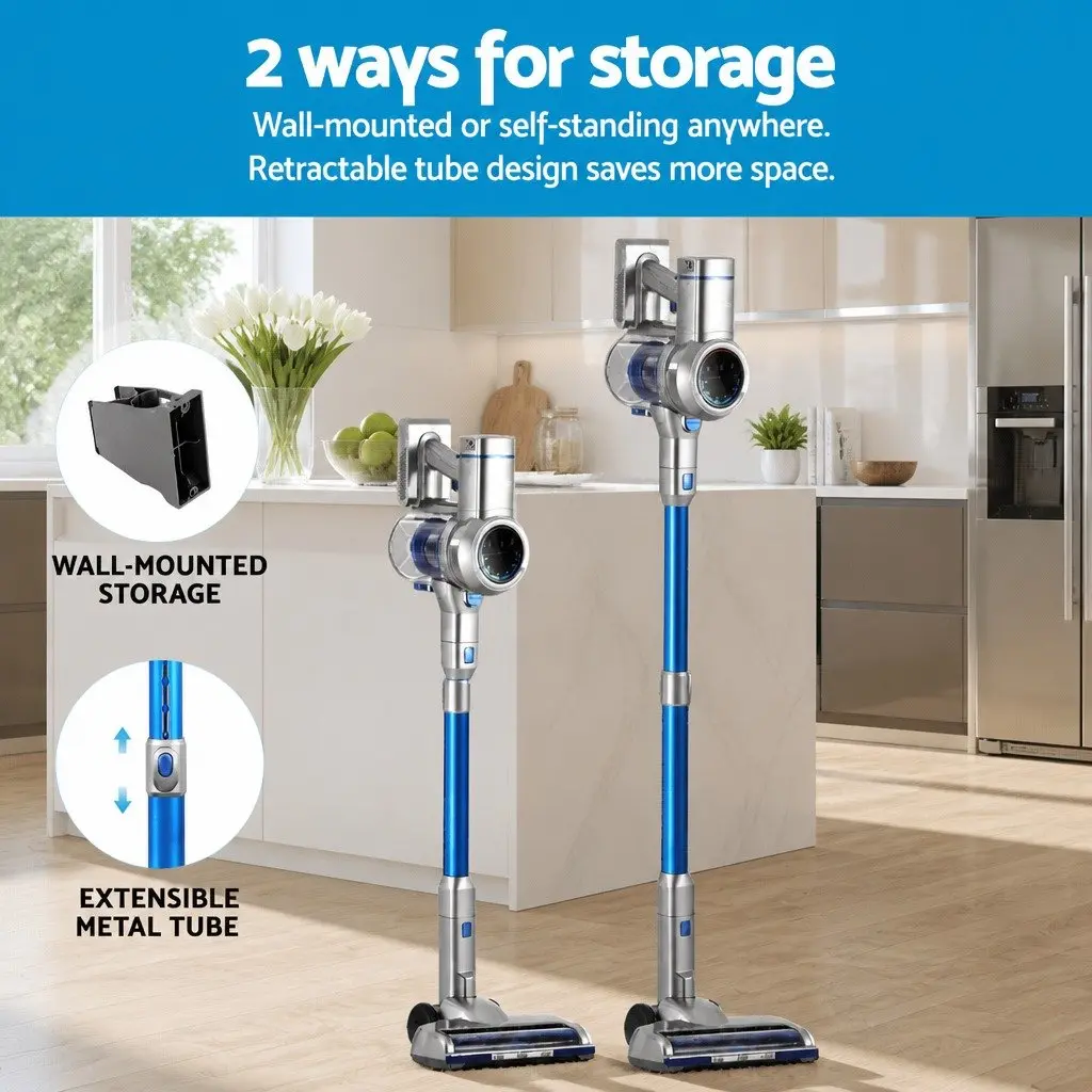 Cordless Vacuum Cleaner 300W Brushless Motor Adjustable Suction Self-Standing Navy Blue