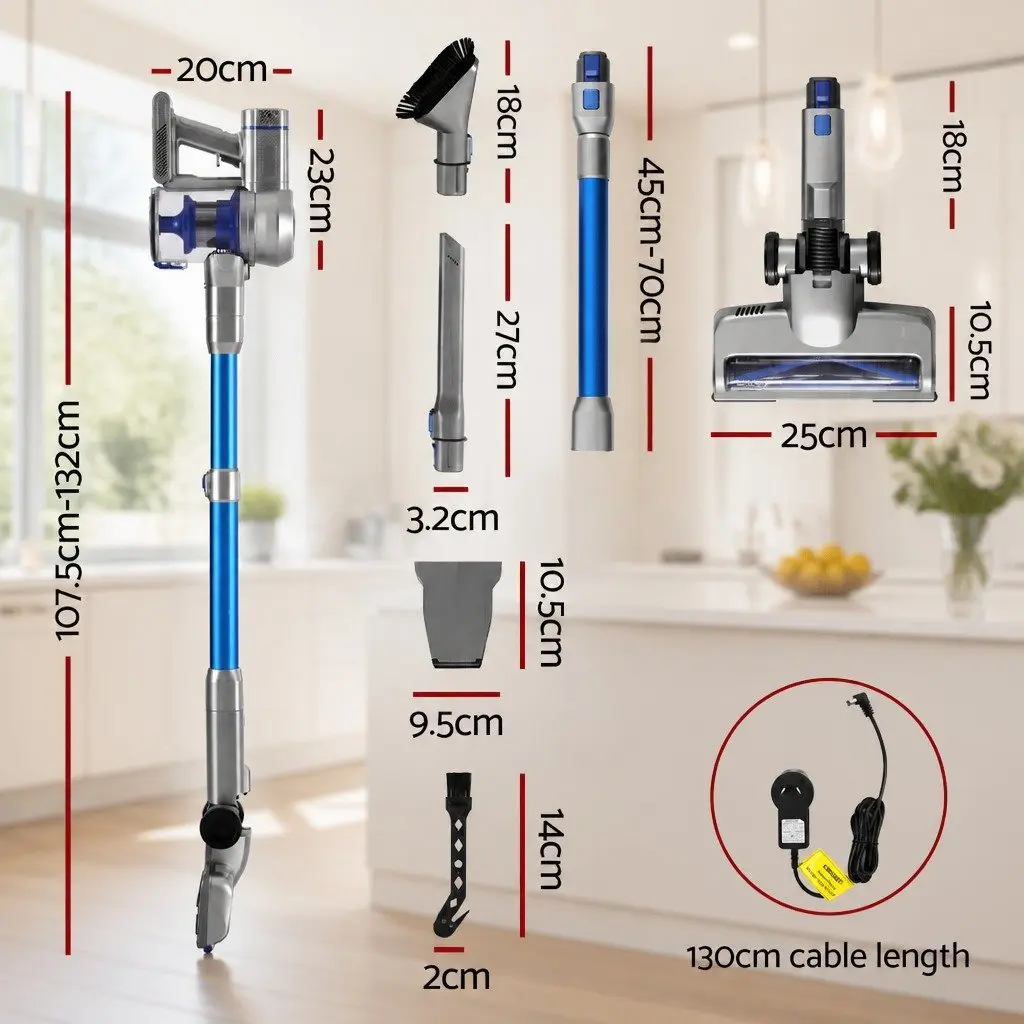Cordless Vacuum Cleaner 300W Brushless Motor Adjustable Suction Self-Standing Navy Blue
