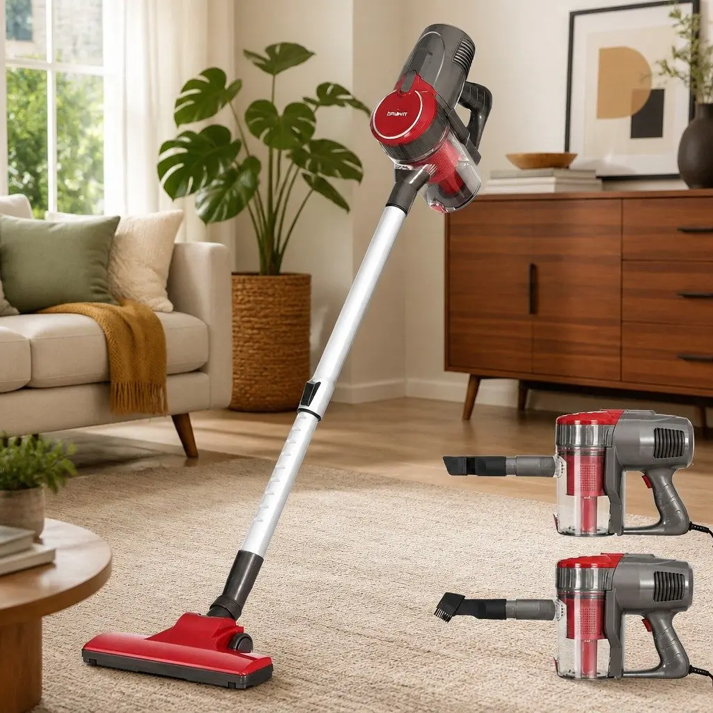 Stick Vacuum Cleaner Corded Powerful Suction 500W Red Handheld 2-in-1