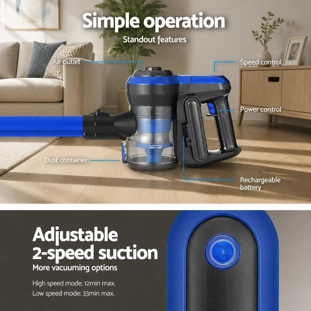 Stick Vacuum Cleaner Cordless Handheld 250W Blue