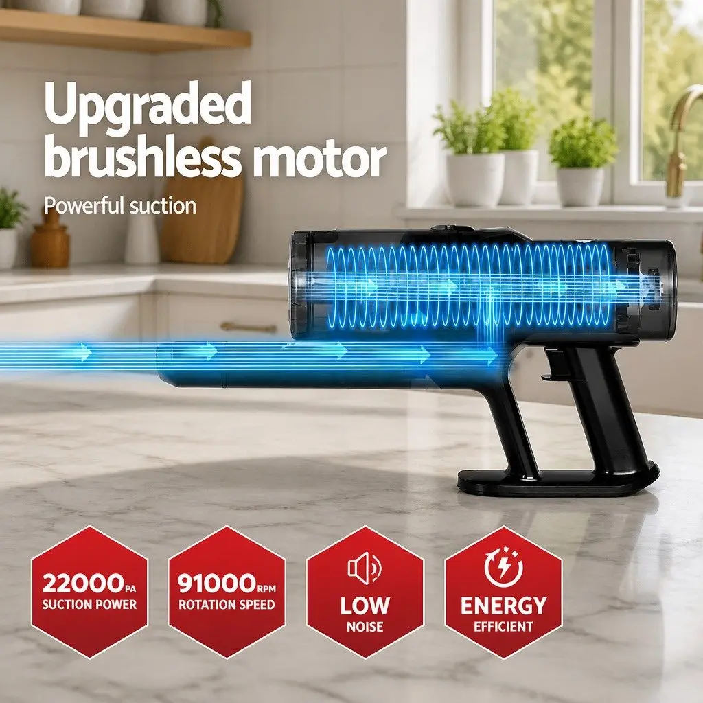 Stick Vacuum Cleaner Cordless Handheld Hard Floor Cleaning 350W Grey