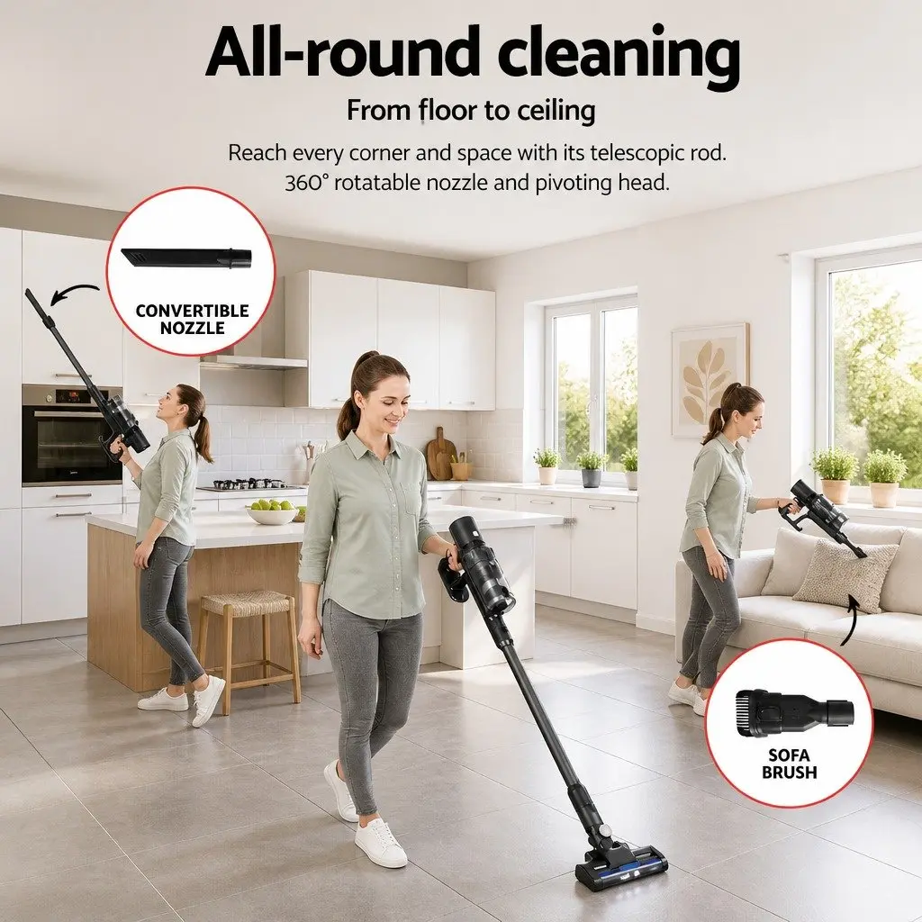 Stick Vacuum Cleaner Cordless Handheld Hard Floor Cleaning 350W Grey