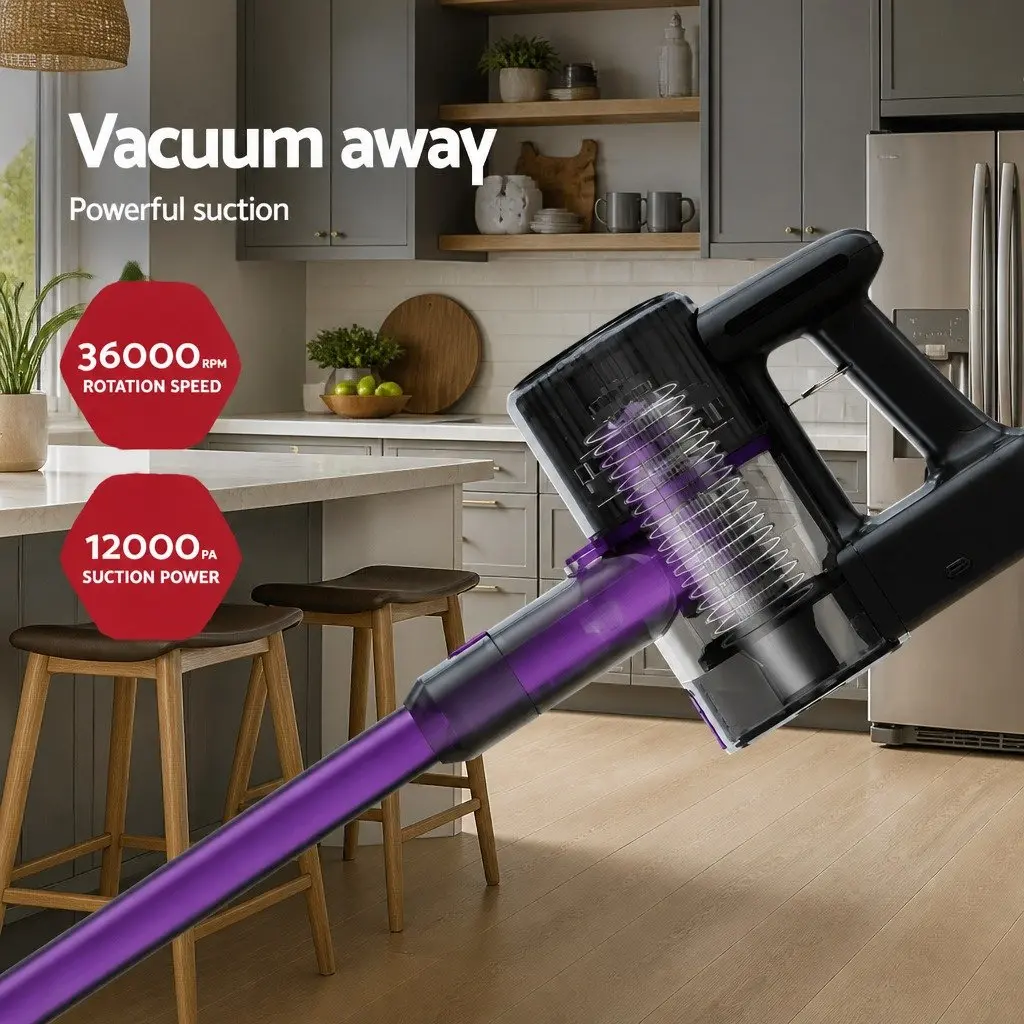 Cordless Stick Vacuum Cleaner Bagless 120W Handheld Purple Lightweight Easy