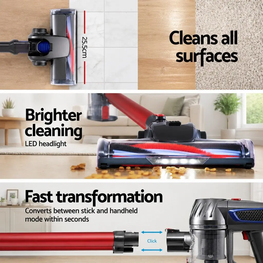 Cordless Stick Vacuum Cleaner Handheld Portable Cleaning Machine Red