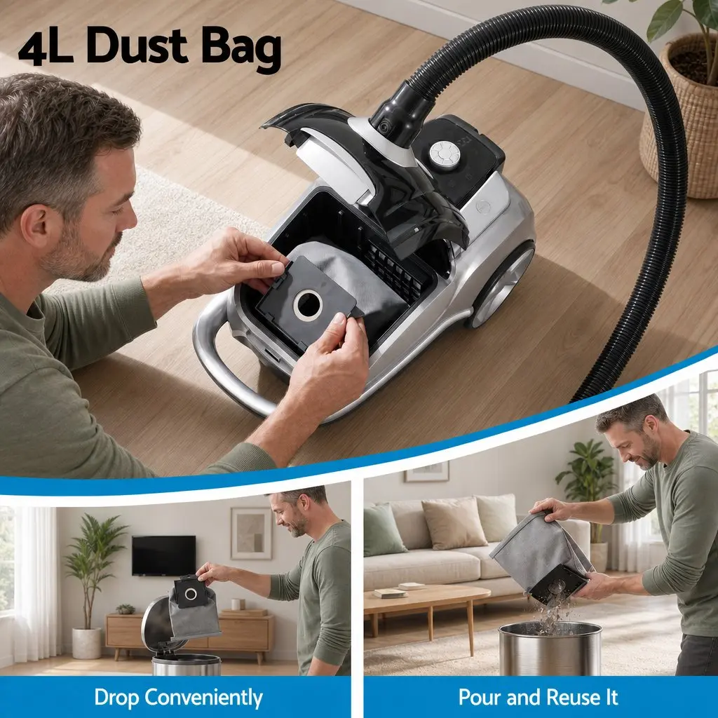 Bagged Canister Vacuum Cleaner Powerful Suction Carpet Wood Tile Floor Home