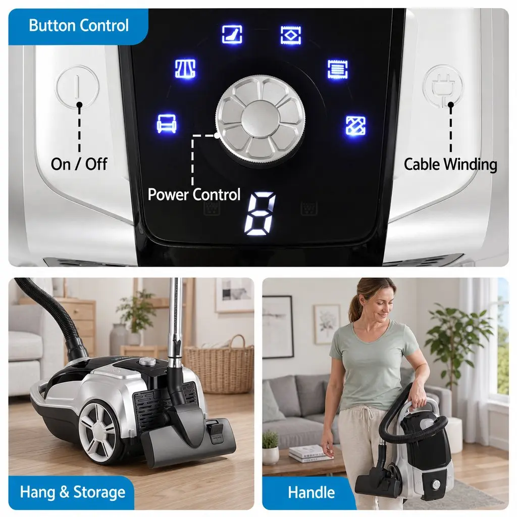 Bagged Canister Vacuum Cleaner Powerful Suction Carpet Wood Tile Floor Home
