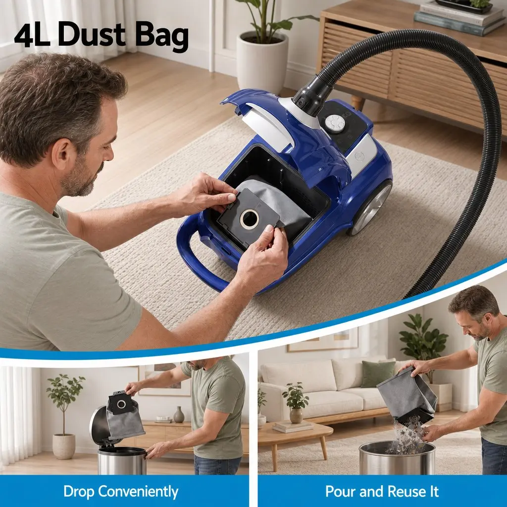 Bagged Canister Vacuum Cleaner Blue Powerful Suction Carpet Hardwood Tiles Pet
