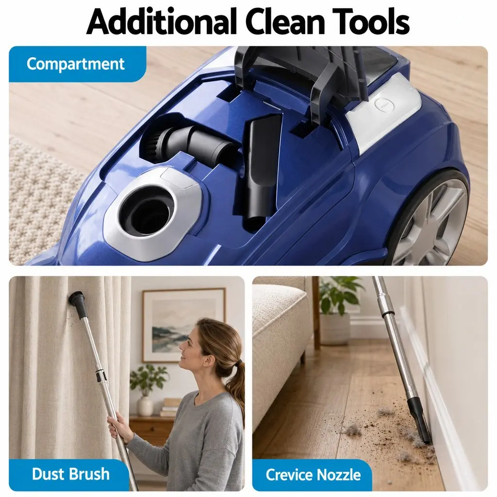 Bagged Canister Vacuum Cleaner Blue Powerful Suction Carpet Hardwood Tiles Pet