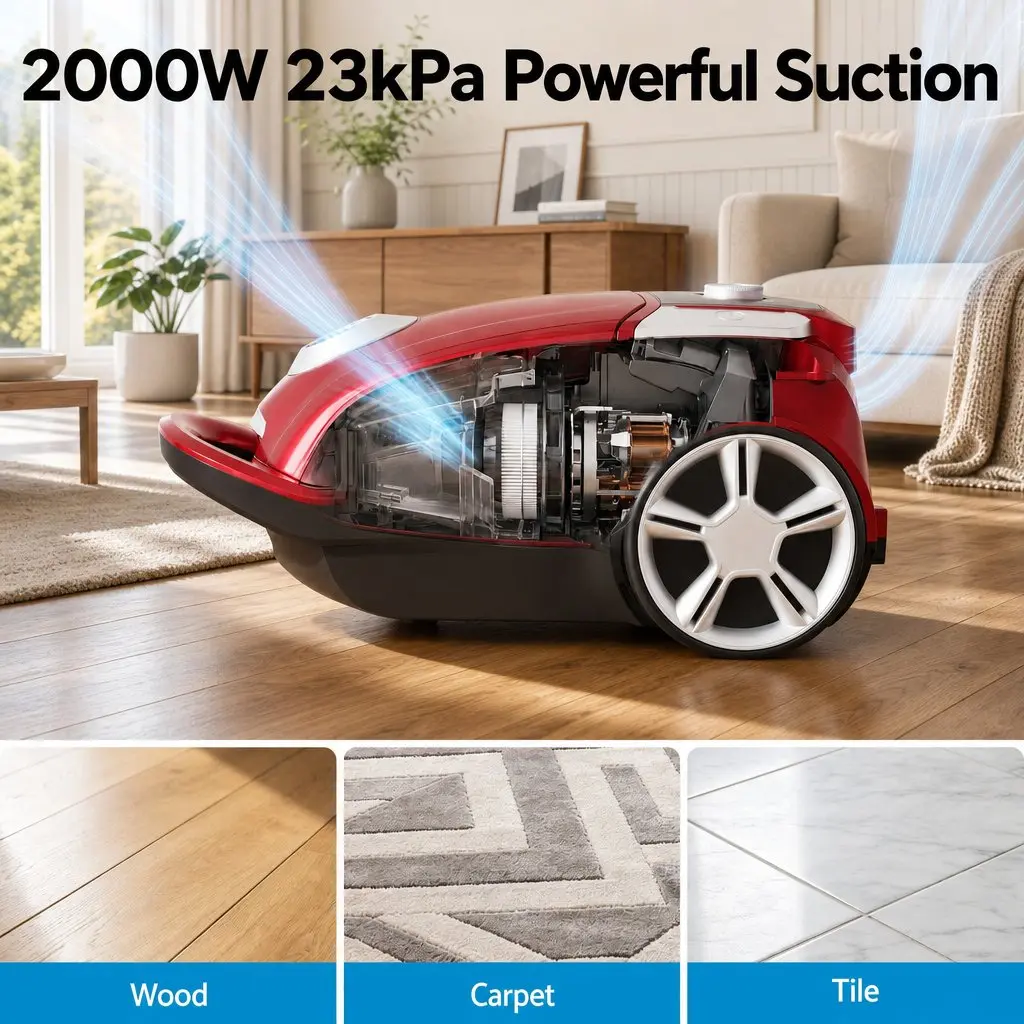 Red Canister Vacuum with 2000W Power