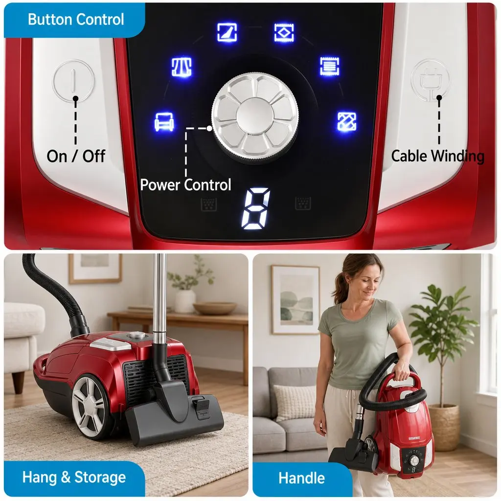 Red Canister Vacuum with 2000W Power