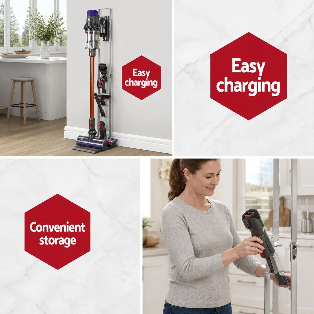 Freestanding Vacuum Cleaner Stand Storage Compatible with Dyson V6 V7 V8 V10 V11 11cm Width Silver