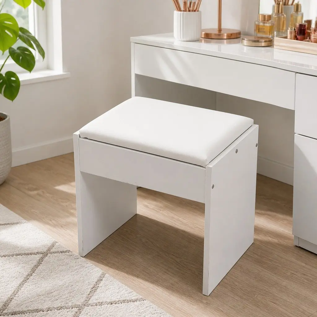 Dressing Table Vanity Set LED Mirror Stool Makeup Storage White 94cm x 43cm x 140cm