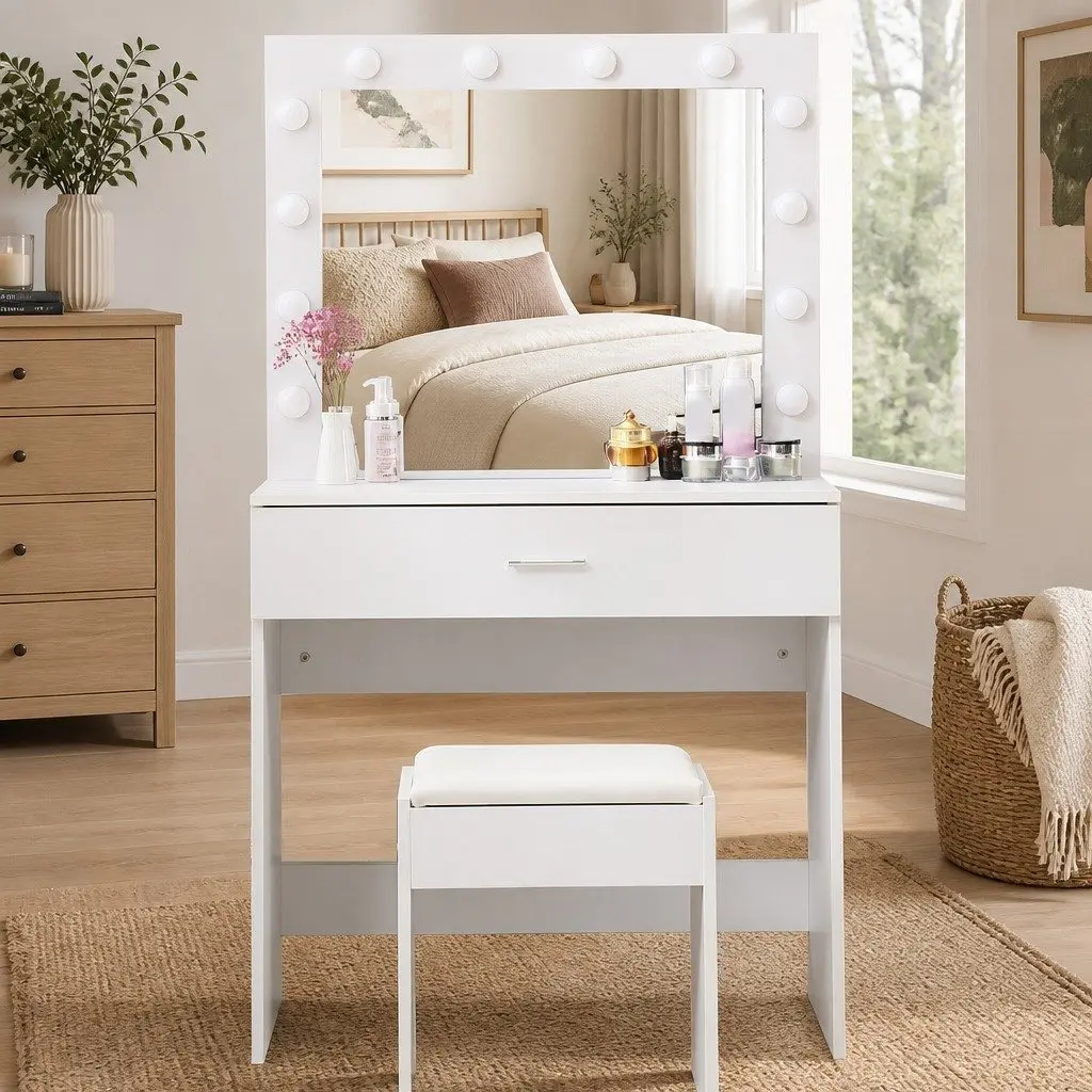 Dressing Table Set with LED Mirror and Drawers