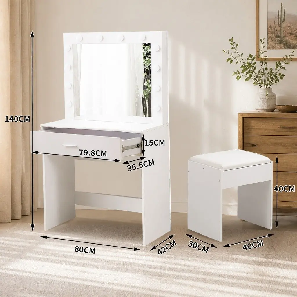 Dressing Table Set with LED Mirror and Drawers