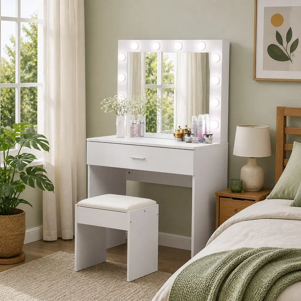 Dressing Table Set with LED Mirror and Drawers