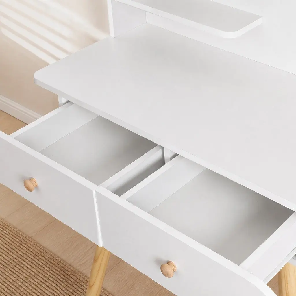 Dressing Table Vanity Makeup Desk with LED Mirror 2 Drawers 2 Shelves White