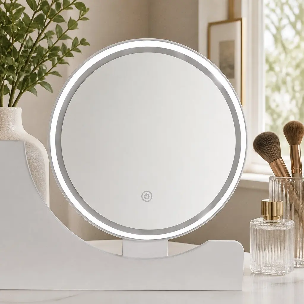 Dressing Table Vanity Makeup Desk with LED Mirror 2 Drawers 2 Shelves White