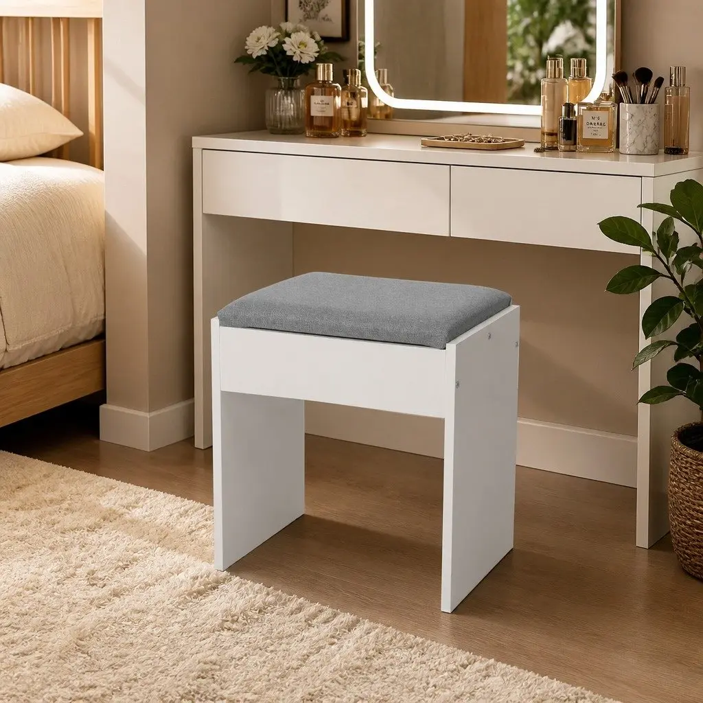 Dressing Table Vanity Makeup Desk with LED Mirror 2 Drawers 2 Shelves White