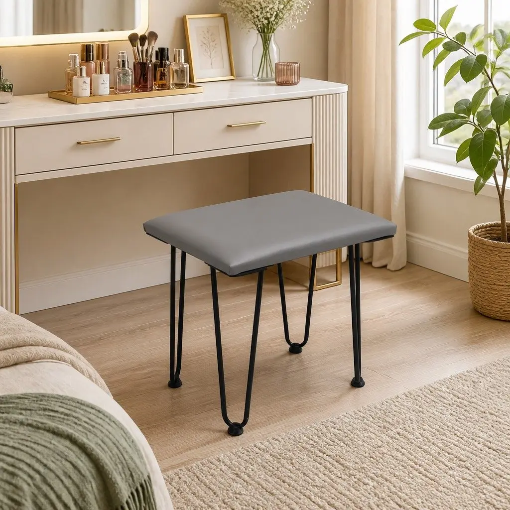 Dressing Table with LED Mirror & Stool Brown Makeup Vanity Set with Drawers