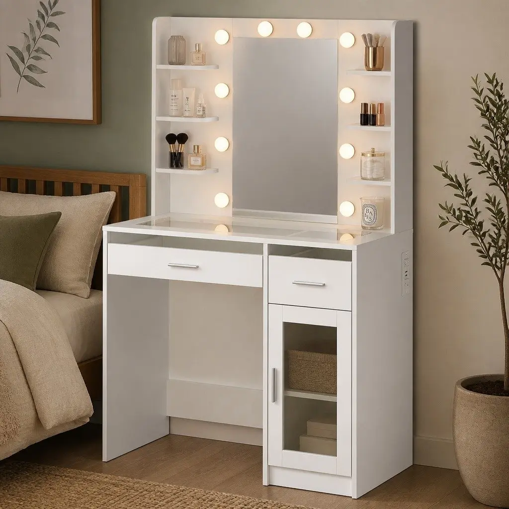 Vanity Desk with LED Lights and Storage Options