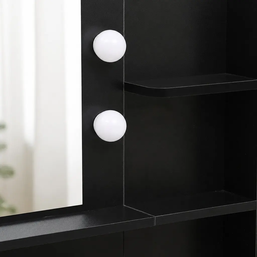 Dressing Table Stool Set Makeup Vanity LED Mirror Storage Drawer Bedroom Black Brown