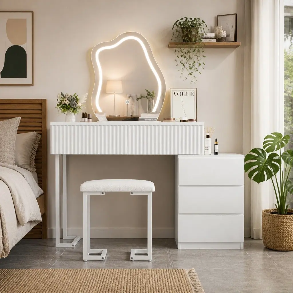 Dressing Table with LED Mirror and Ample Storage