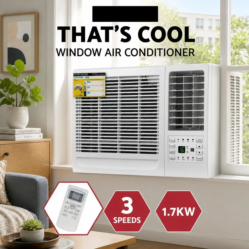 Window Air Conditioner 1.7kW Portable Cooling Unit Remote Control White