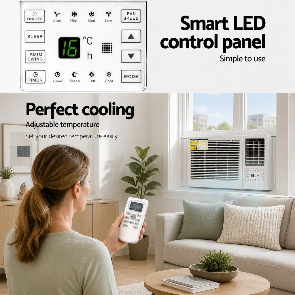 Window Air Conditioner 1.7kW Portable Cooling Unit Remote Control White