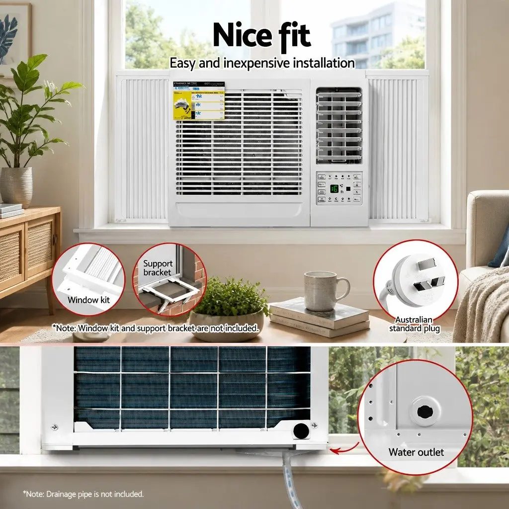 Window Air Conditioner 1.7kW Portable Cooling Unit Remote Control White