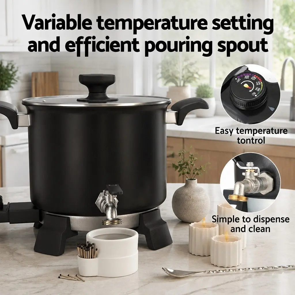 Wax Melter Electric Melting Pot 5L Candle Making 1200W Quick Pour Spout Black