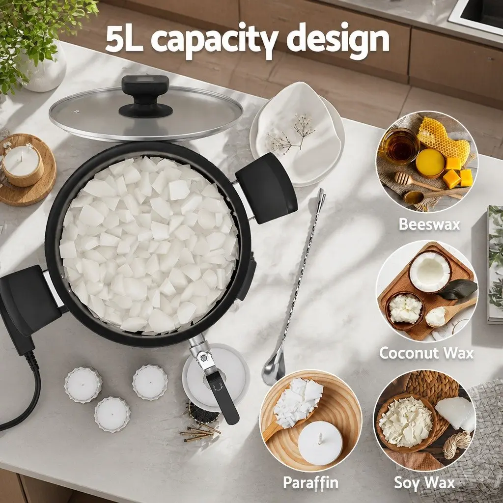 Wax Melter Electric Melting Pot 5L Candle Making 1200W Quick Pour Spout Black
