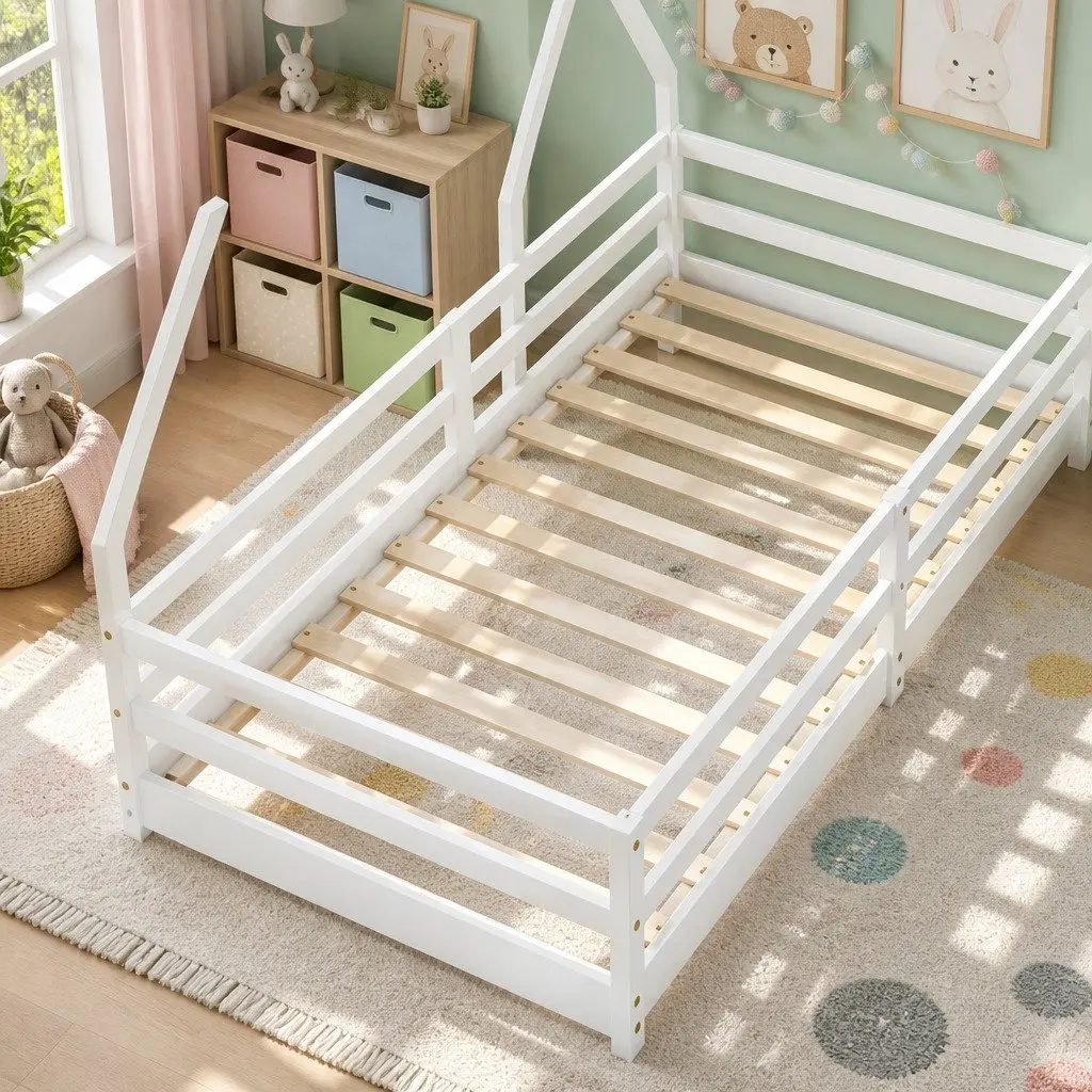 Kids House Bed Frame Single White Wooden Bedroom Furniture for Children