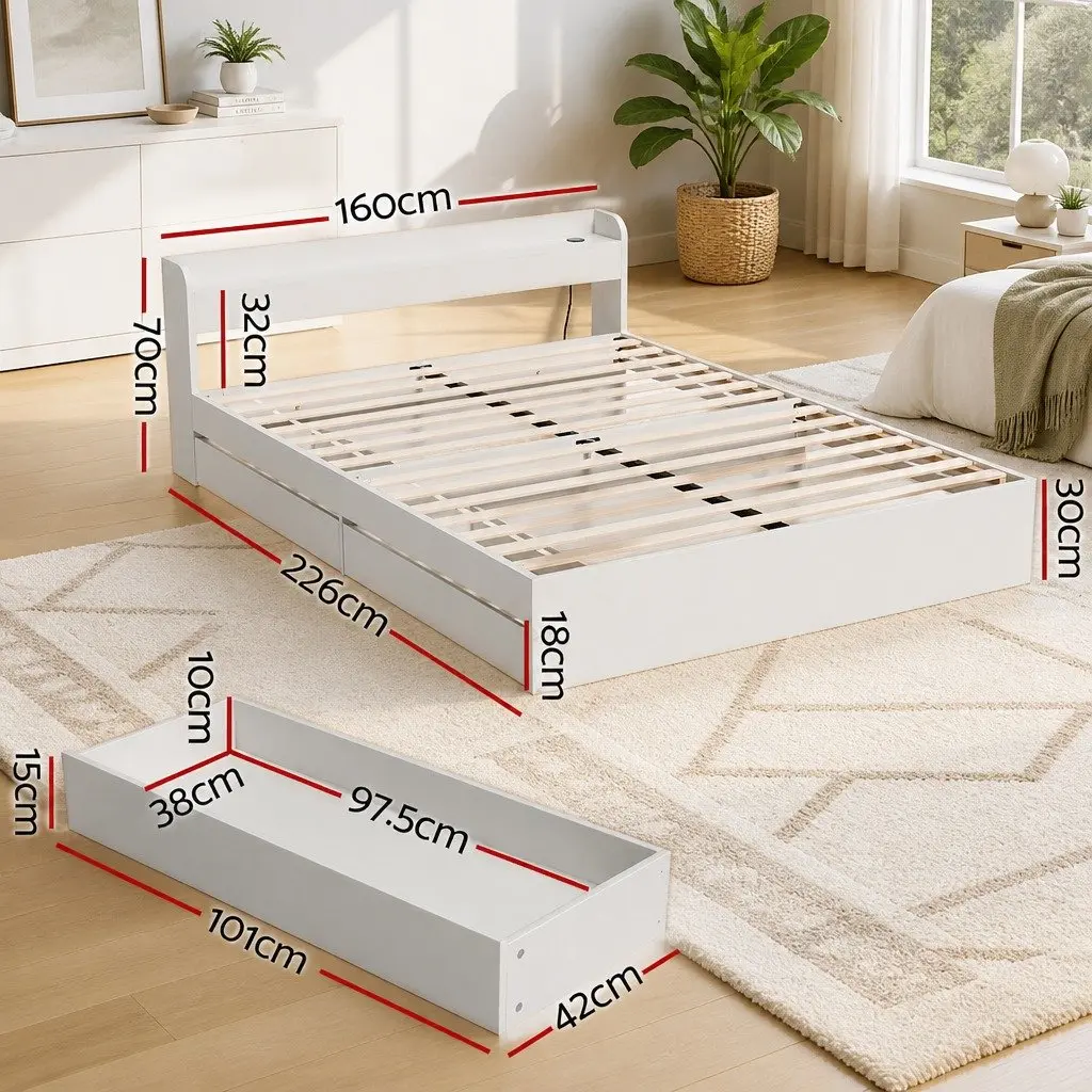 Queen Bed Frame with Charging and Storage Options